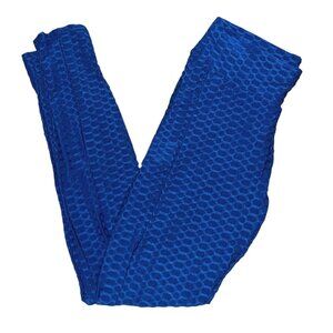 Honeycomb Scrunch Butt Lifting Pocket Active Leggings sz Large Womens Blue